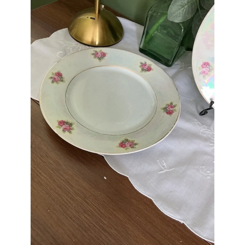 Bavaria Lusterware Floral Dessert Plates, Set of 2, Iridescent Vintage China